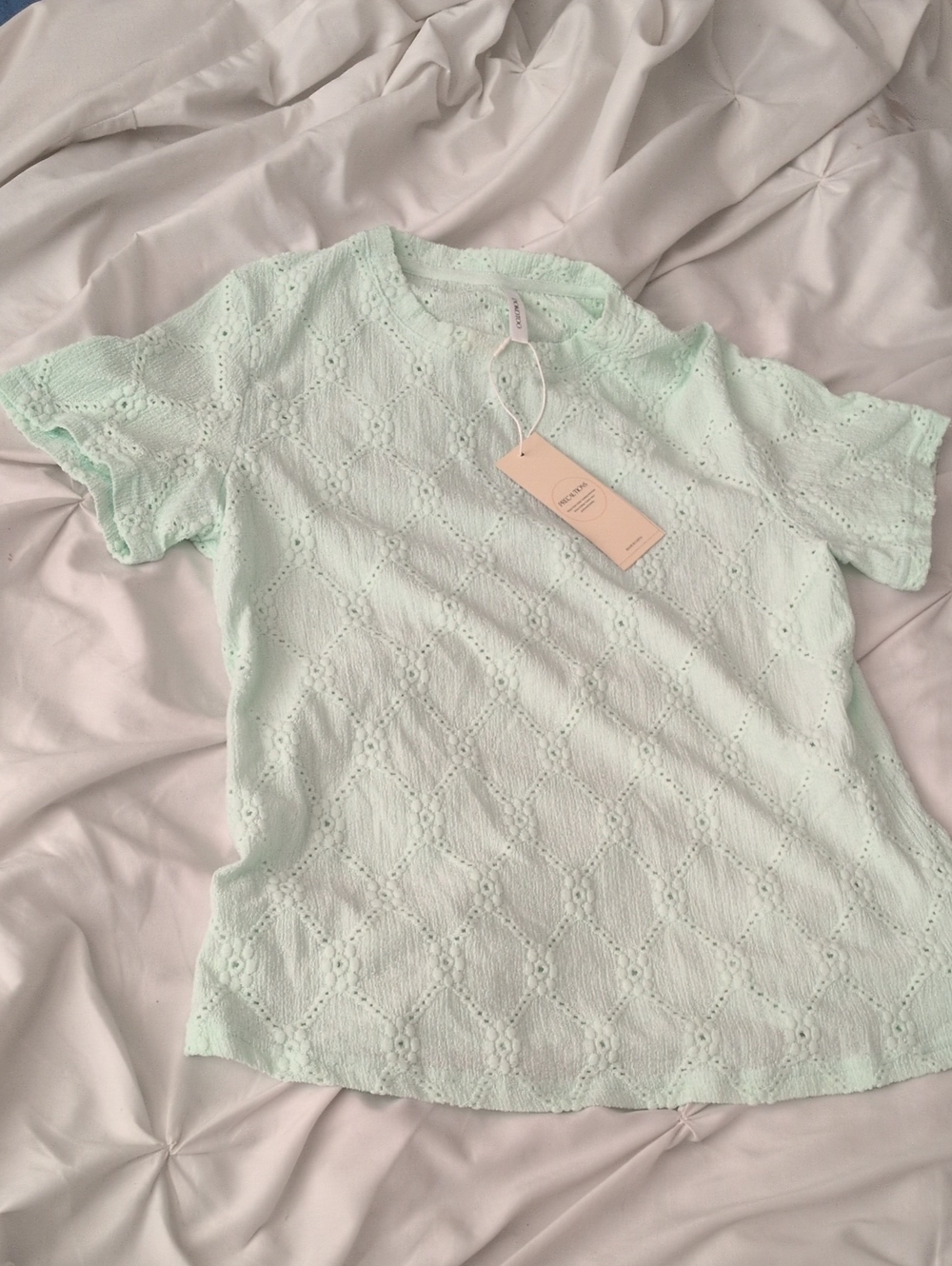 Light Mint Eyelet Knit Women's Top